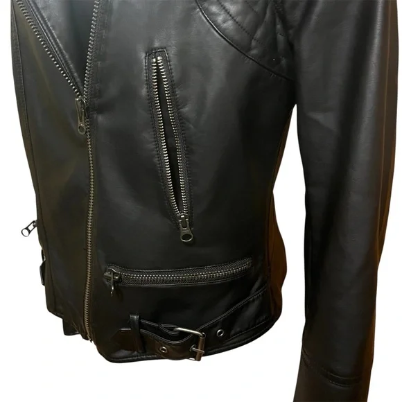 We The Free Black Vegan Leather Moto Biker Jacket Large - Picture 6 of 13